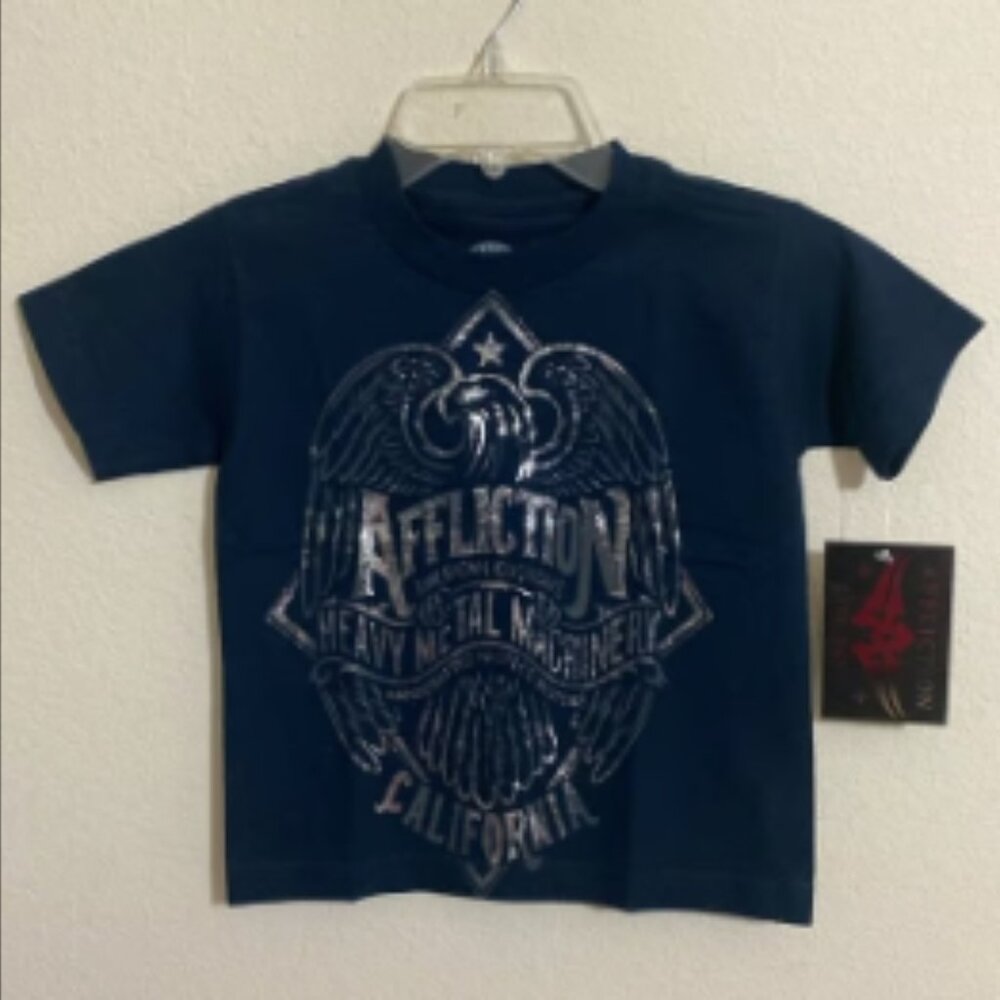 AFFLICTION HEAVY METAL MACHINERY CALIFORNIA T-Shirt NAVY Kid's Size S